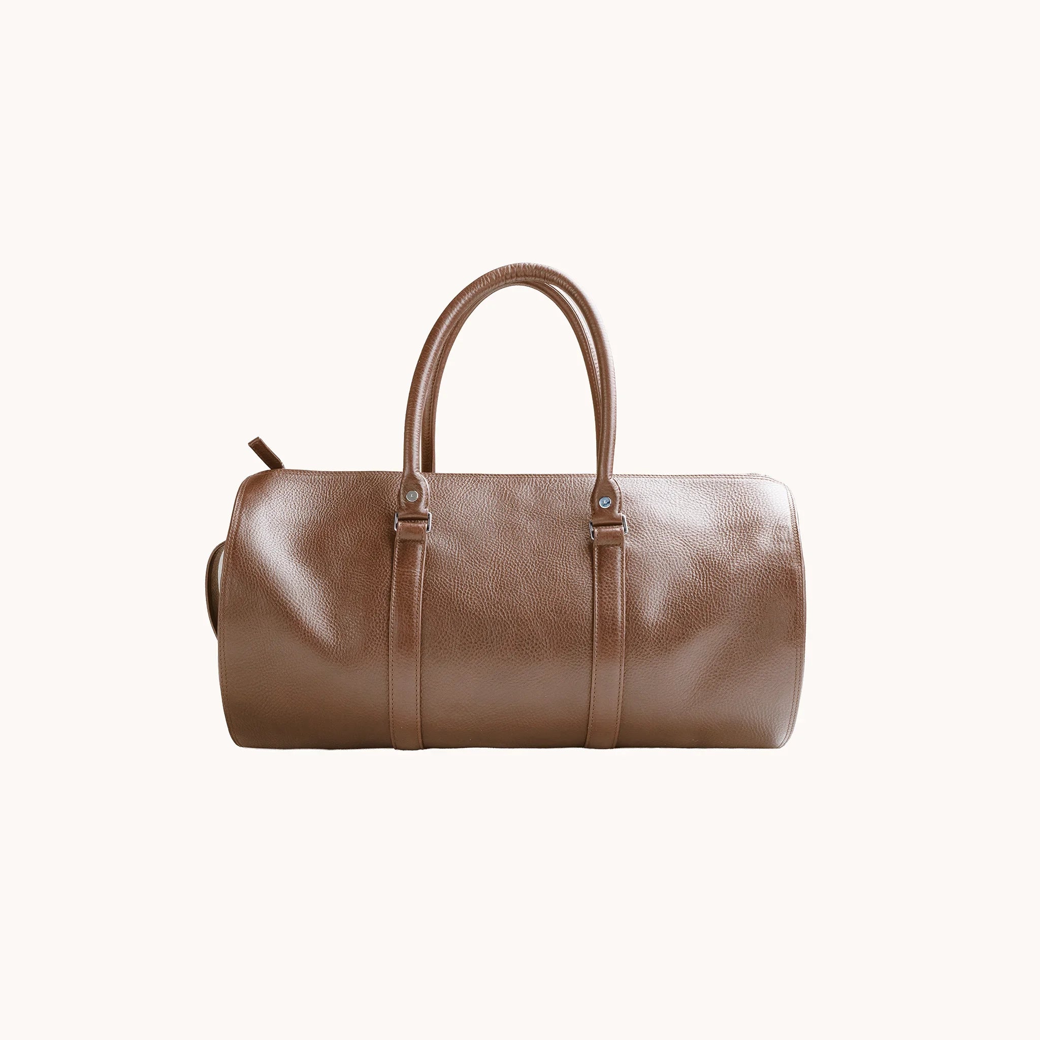 Lunburg Estate Club Bag in tumbled Heritage Amber leather, back view of the clean panelled body.