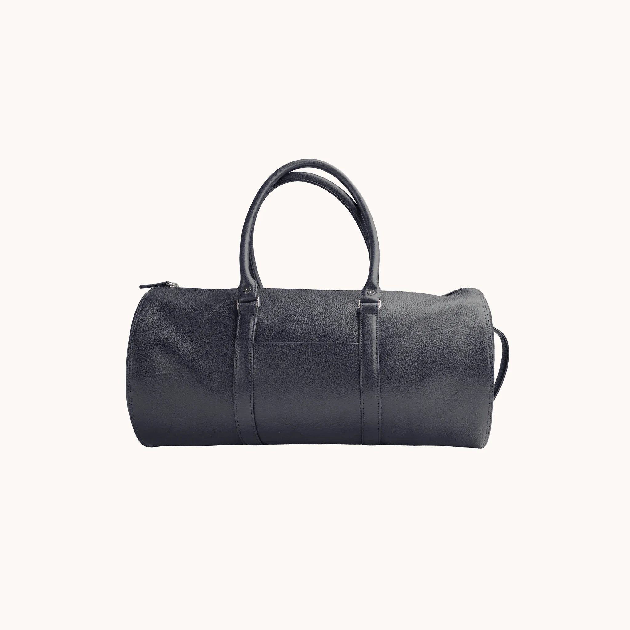 Lunburg Estate Club Bag in tumbled Nocturnal Sapphire leather, front view with twin top handles and exterior trim.