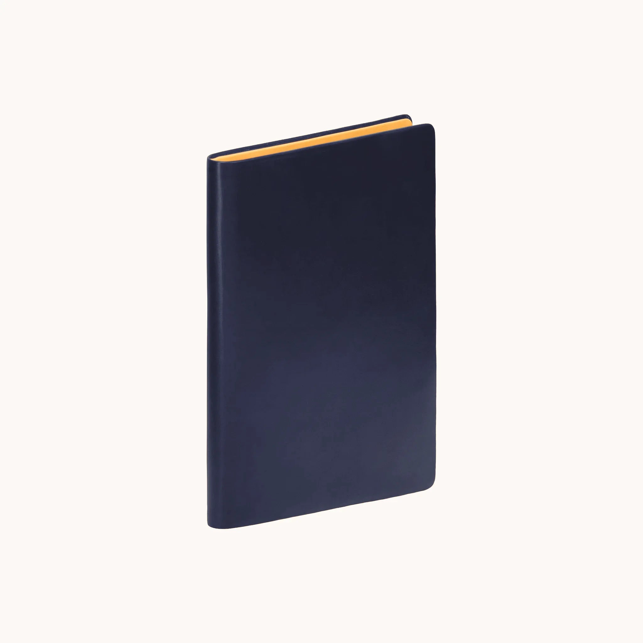 Lunburg Memoir Document Folder in Nocturnal Sapphire, fully open interior view showing the goat leather lining with document pockets on both panels and the heat-embossed Lunburg mark on the lower right, in vegetable-tanned Perpetual Leather (from Tempesti) with folded edge construction throughout.
