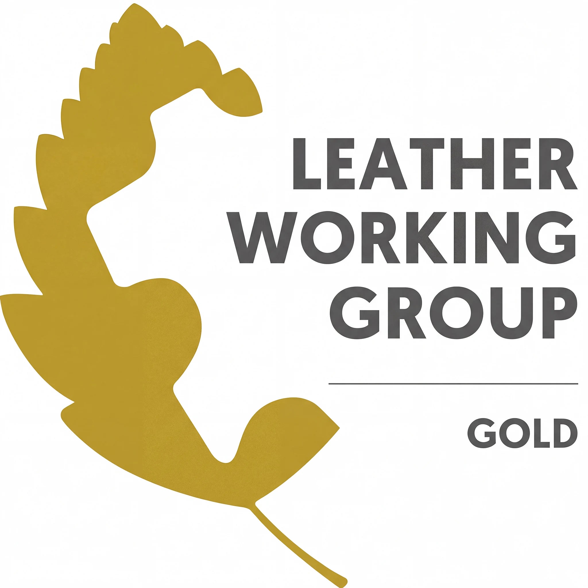 Leather Working Group Gold certification mark — the gold leaf emblem and wordmark confirming that Tempesti, the exclusive tannery behind Perpetual Leather (from Tempesti), meets the highest environmental standards for water usage, energy consumption, and chemical management in leather production.
