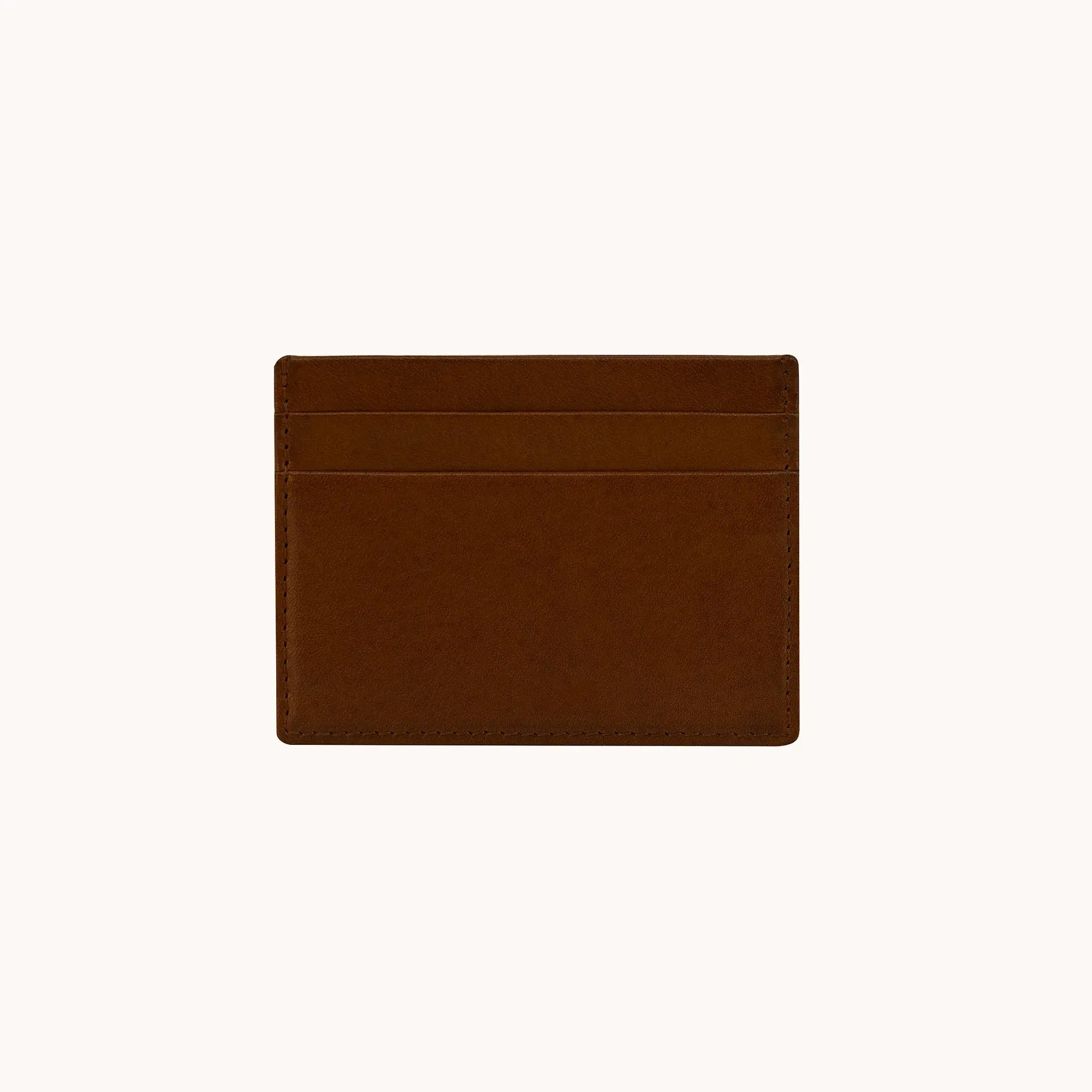 Lunburg Signet Card Holder in Deep Mahogany, back view showing card slots in vegetable-tanned Perpetual Leather (from Tempesti) with folded edge construction