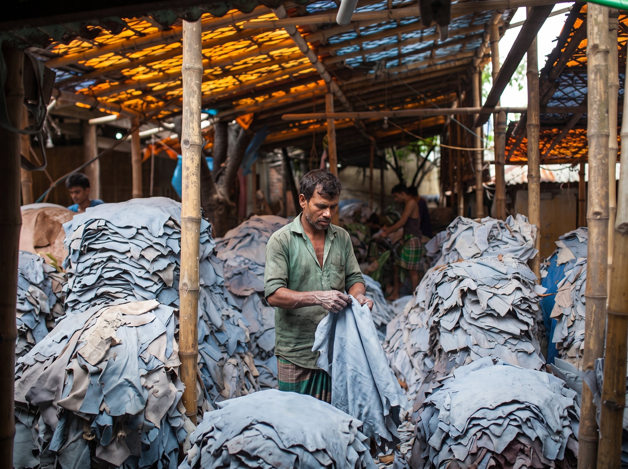 Low-quality tannery in Bangladesh processing full-grain hides in bulk.