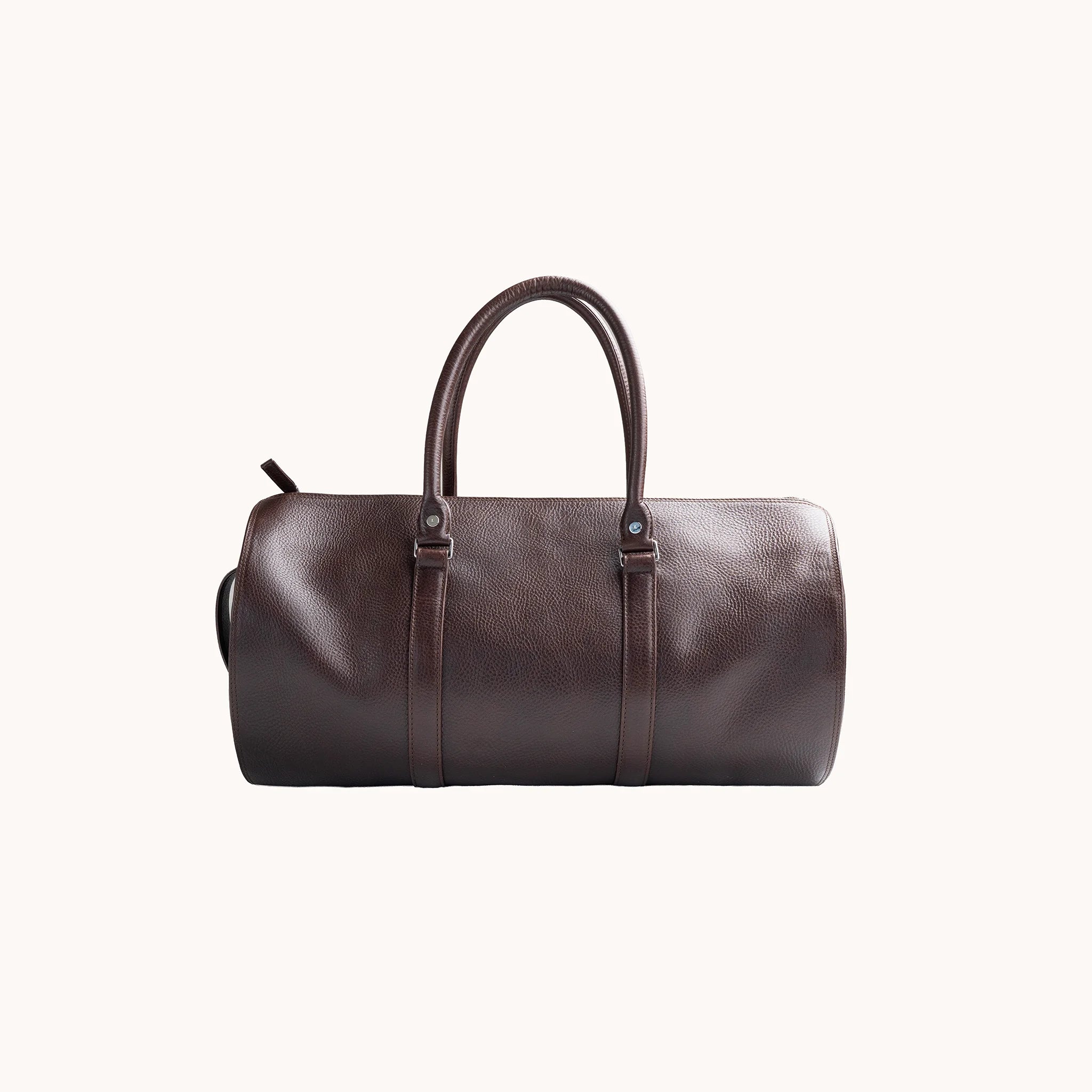 Lunburg Estate Club Bag in tumbled Deep Mahogany leather, back view of the clean panelled body.