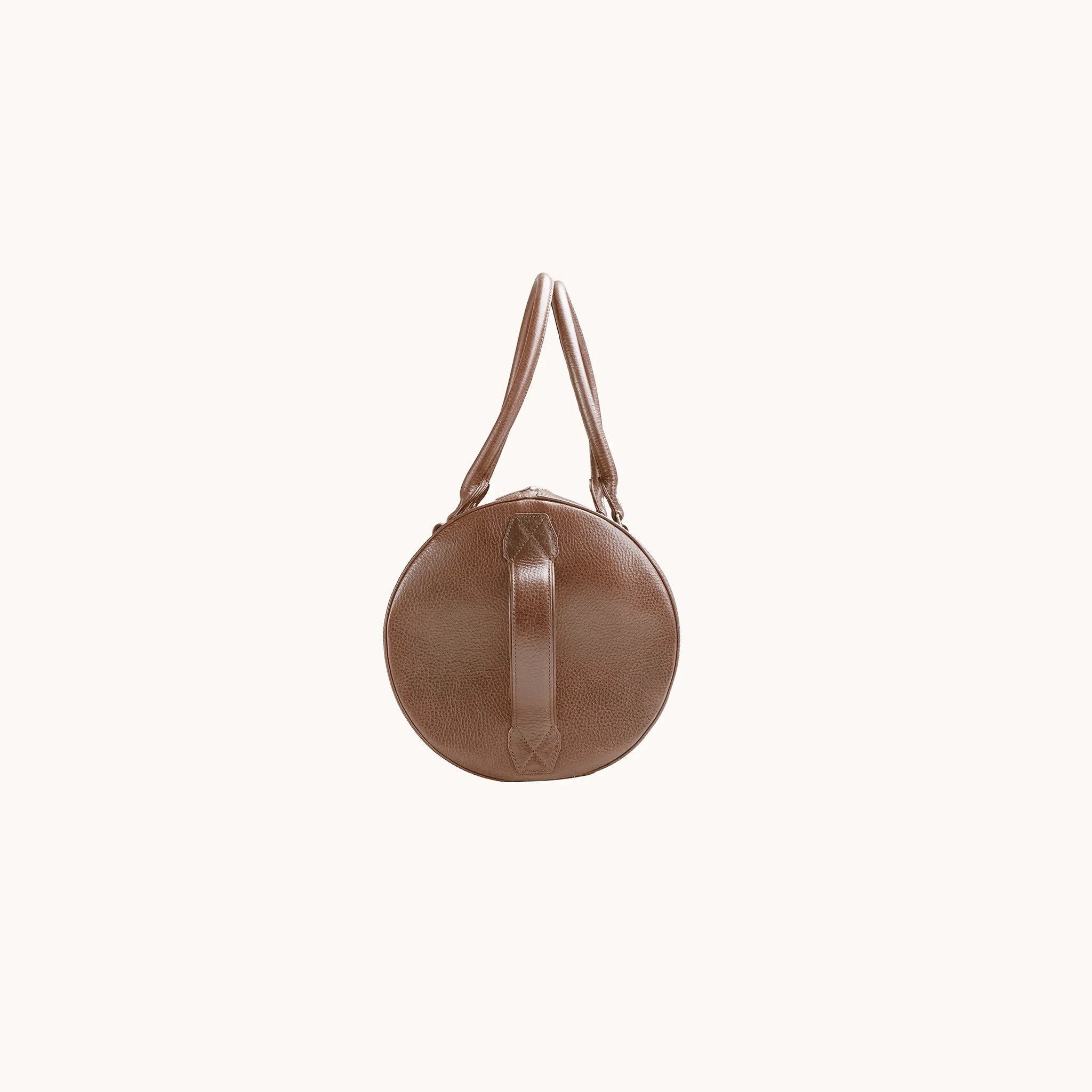 Lunburg Estate Club Bag in tumbled Heritage Amber leather, opposite side profile with side seam and base.
